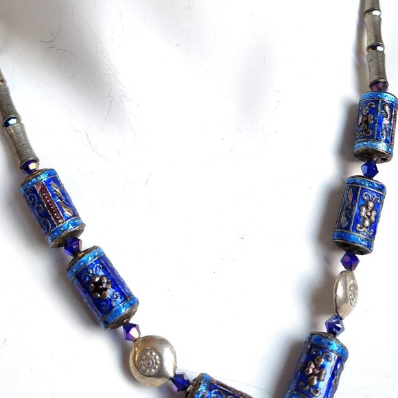 RARE 100+ Year Old Hinged Aksum Coptic Cross Enamel Bead Necklace - Picture 2 of 6